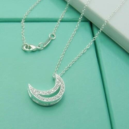 925 Sterling Silver Moon Shiny Pendant Short Clavicle Necklace For Women Silver 925 Zircon Jewelry Gift