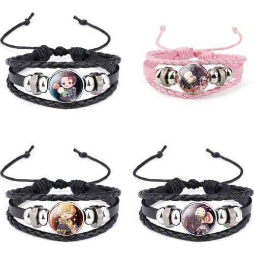 Demon Slayers Blade Leather Bracelet 3D Printing Glass Gem Charm Badge Snitch Luna Death Triangle Bracelet Toy Bracelet Anime