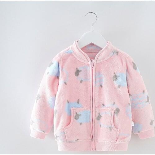 Childrens Clothing Cartoon Print Jackets Toddler Kids Baby Girls Boys Cute Zipper Solid Thick Fleece Coat Warm Outwear