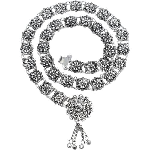 European and American New Fashion Metal Waist Chain Bell Flower Alloy Silver Plated Belt Body Chain Waist Chain