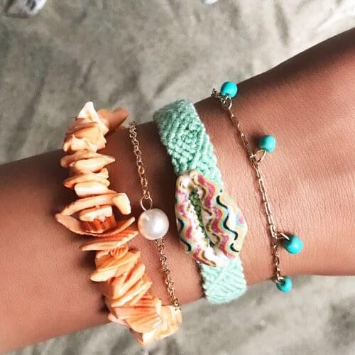 European & American Beach Series Shell Wrap Bracelet for Women Men Holiday Casual Bracelet Bohemia Rope Chain Braided Bracelet
