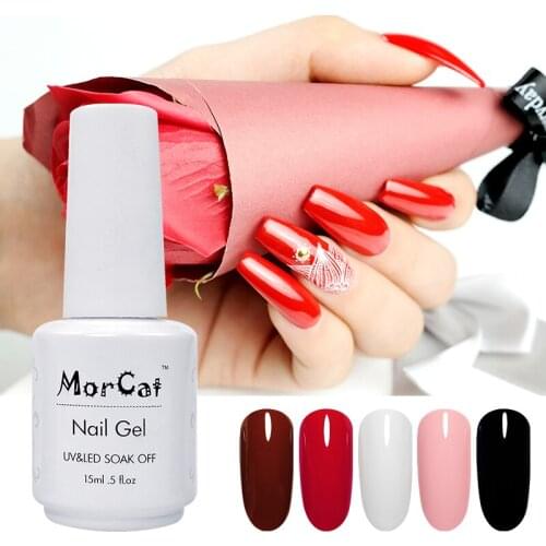 MorCat Gel Nail Polish Wine Red Color Soak Off UV Lacquer Gel Polish Nail Art DIY Cherry Red Gel Nail Lacquer UV Varnish 15ml
