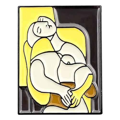 HOSENG Cartoon Creative Van Gogh Mona Lisa Art Abstract Image Alloy Brooch Women Man Elegant Painting Exhibition Gift Pin HS_622