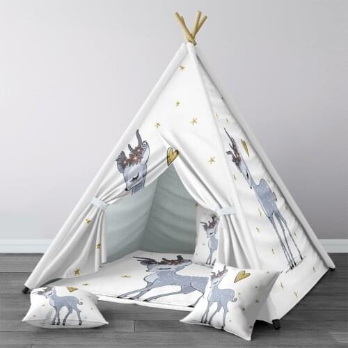 Play Tent for Kids Wigwam Portable Indoor Playground Tents Children Bedrooms Blue Cute Deer Love Model 1425