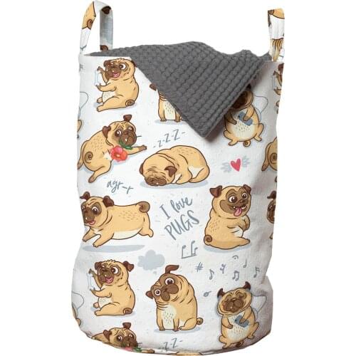 Love Pugs Laundry Basket Cartoon Playful Dogs Various Poses Organizer for Clothes Underwear Socks Toys Wash Bag & Home Storage