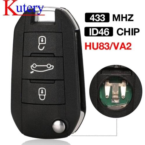 Kutery 3 Buttons Car Remote Flip Key for Citroen C4 Cactus Hella 434MHz ID46 HU83 VA2 Uncut Blade
