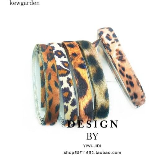 Kewgarden Leopard Print Satin Ribbons 3/8" 10mm Handmade Tape DIY Bowknot Velvet Ribbon Riband 10 Meters