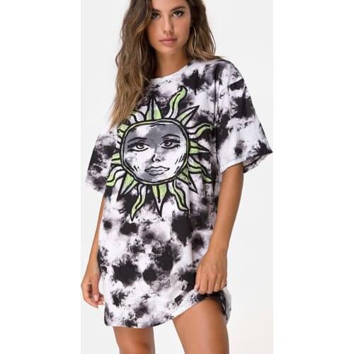 Star Sun Print Womens Summer Loose Casual Top Fashion Street Short Sleeve T-shirt