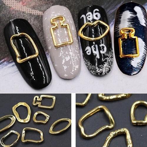 5pcs Metal Rivet Nail Art Decoration Studs Gold Geometric Patterns Jewelry DIY 3D Nail Ornaments Manicure Tips Accessories