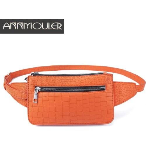 Annmouler Fashion Women Waist Bag Pu Leather Fanny Pack 4 Color Fanny Bag Alligator Pattern Chest Bag Adjustable Phone Pocket