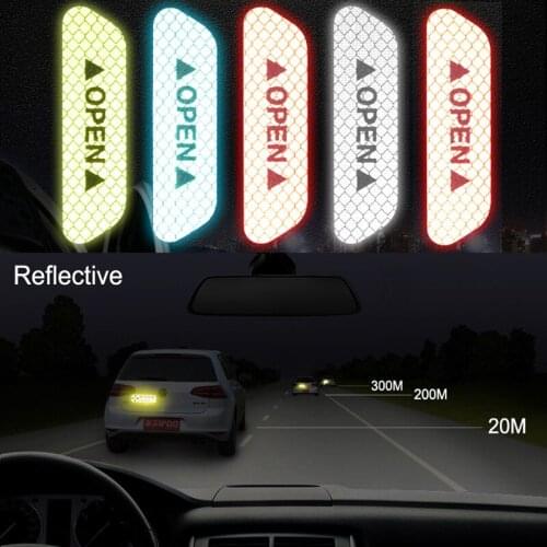 Car Door Stickers Universal Safety Warning Mark OPEN High Reflective Tape Auto Exterior Motorcycle Bike Helmet Sticker 4Pcs/set