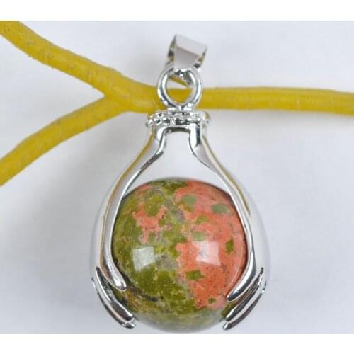 Natural Unakite Epidote Round Bead GEM Pendant Jewelry For Gift S342