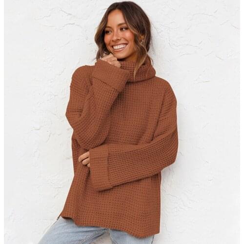 2021 New Women Autumn Sweater Solid Color High Collar Long-Sleeves Knitted Turtleneck Pullover Tops for Girls 3 Colors Pullovers