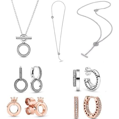 2020 Fall High Quality S925 Pave Circle Logo Signature Double Hoop T-Bar Heart Necklace Original 1:1 Classic Woman Jewelry Gift