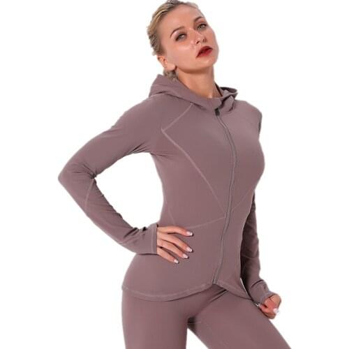 Autumn Winter Solid Color Sexy Sports Zipper Jacket Women Yoga Clothes Quick-Drying Running Fitness Long-Sleeved Hooded Top