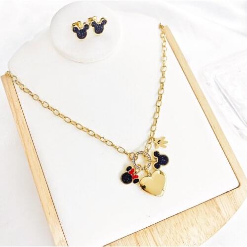 Cartoon Kawaii Mouse Pendant Necklace Titanium Steel Chain Necklace Inlaid Crystal Fashion Trendy Women Jewelry Birthday Gift