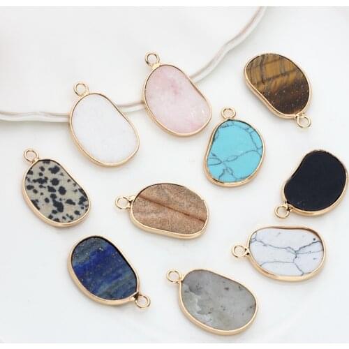 Natural Stone Charms Pendant Flat Oval Coffee Beans Charms 2pcs/lot For DIY Superior Quality Fashion Jewelry Accessories