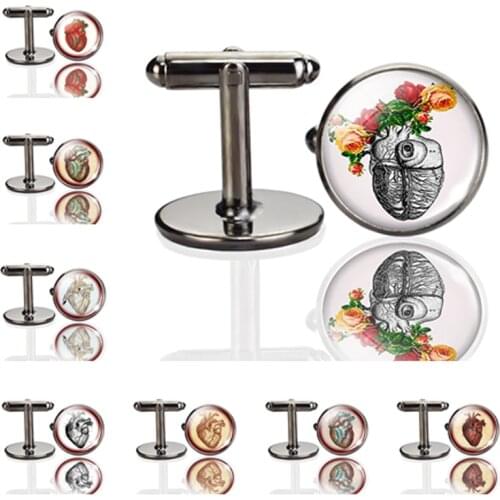 Romantic Flower Heart Cufflink for Men Jewelry Gun Black Cufflinks Accessories Doctor Male Party Vacation Gifts Dropshipping