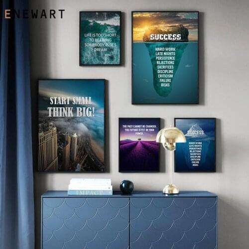 Start Small Think Big Motivational Quote Wall Art for Home Office Decor Inspirational Quotes Living Room Canvas Painting Picture