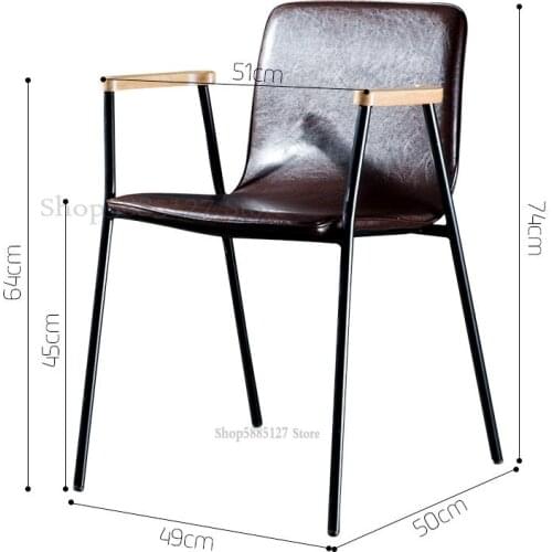 Nordic Loft Iron Chair Industrial Style Home Backrest Leather Dining Chair Modern Minimalist Creative Office Negotiation Armchai