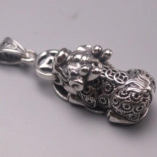 Solid S925 Sterling Silver Pendant Women Men Luck Bless Coin Pixiu Pendant 14-16g 48x14mm