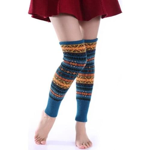 Women Winter Elegant Over Knee Long Knit cover Patchwork Colorful Ladies Crochet Vintage Leg Warmers Legging Chic