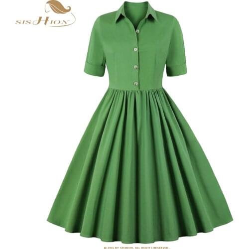 SISHION 2021 Spring Autumn New Short Sleeve Wine Red Black Green Christmas Dress VD1559 Plus Size Vintage Women Retro Dress