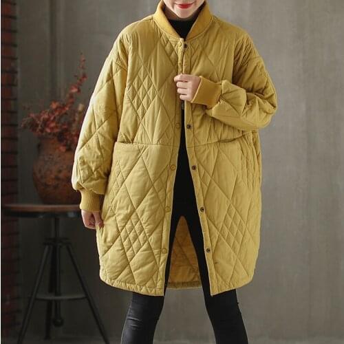 Winter Clothes Women Parkas 2020 Autumn New Mid-length Stand-up collar Diamond-shaped Cotton Coat Loose Thick Padded Jacket H493