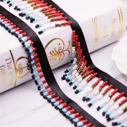 1 Yards Lace Webbing Trim Tassel Beads Pendant Lace Ribbon Colorful Round Ball Tassel Beads Pendant Collars Clothing Accessories