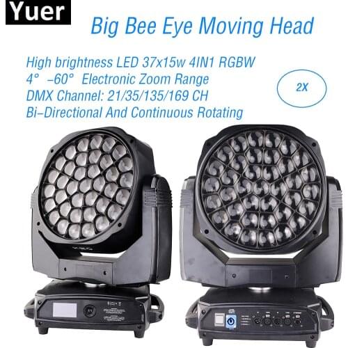 2Pcs/Lot 37x15W LED Big Bee Eye Wash Beam Moving Head Lights DJ Equipments Wash Effect Beam Stage Lights Disco Party Moving Head