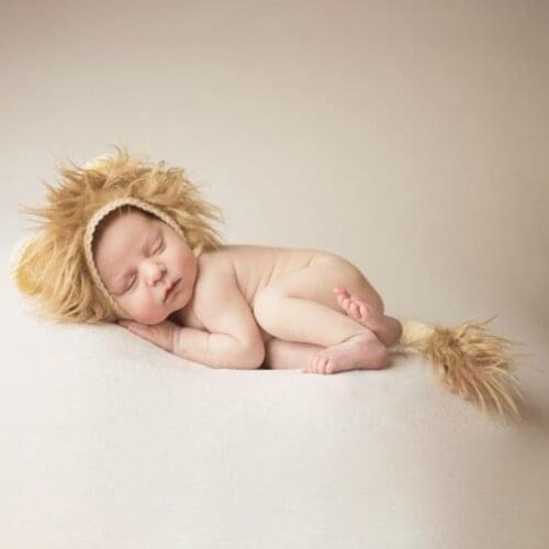 2021 New 2 Pcs Baby Props Lion Hat Tail Set Newborn Photography Costumes Knitted Outfits