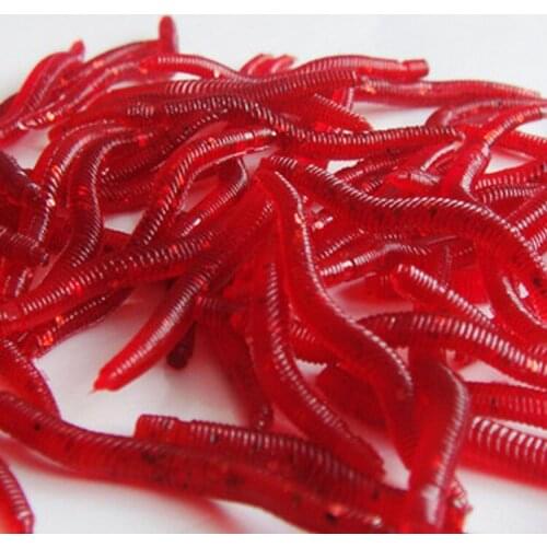 50PCS/lot Soft Red earthworm Silicone Bait Worms Artificial Fishing lure Lifelike Fishy Smell Lures Lake Fishing jigging