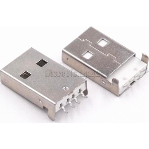 50PCS USB 2.0 Male A Type USB PCB Connector Plug 180 degree SMT Male USB Connectors 4Pins SMD