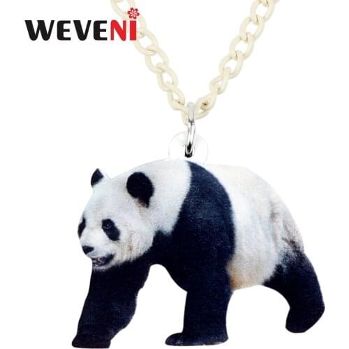 WEVENI Acrylic Happy Chinese Panda Necklace Pendant Collar Anime Fashion Bijoux Jewelry For Women Girls Female Dropship Gift