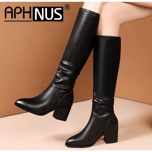 APHNUS Womens Boots Riding Tall Mid Calf Knee Thigh High Leg Flats High Mid Heels Pumps Boots Woman 2020 Shoes For Women oot