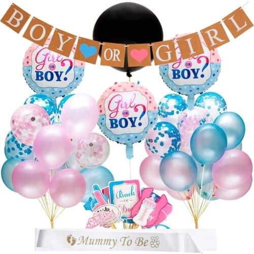 65pcs Gender Reveal Party Supplies 36 Inch Reveal Balloon Boy or Girl Banner Mommy To Be Sash Baby Shower Decorations Photo Prop