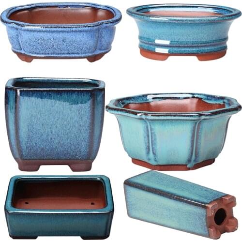 Chinese Style Bonsai Pots Breathable Stoneware Bonsai Pots With Holes Chinese Style Bonsai Training Flowerpot Ceramic Crafts