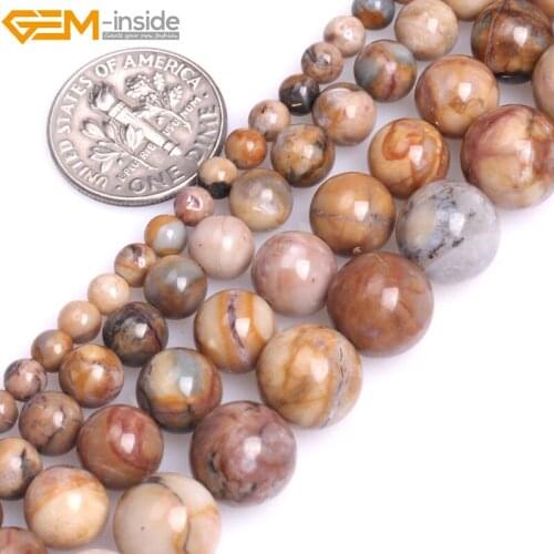 Gem-inside 4-10mm 15'' Natural Round Brown Venus Jasper Stone Beads For Jewelry Making Necklace Bracelets For Women DIY Beads