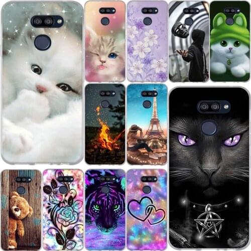Phone Case For LG K40S Case Silicone Cover Cute Cats Cartoon Printed Back Transparent Soft TPU Case For LG K40 S 6.1 inch Coque