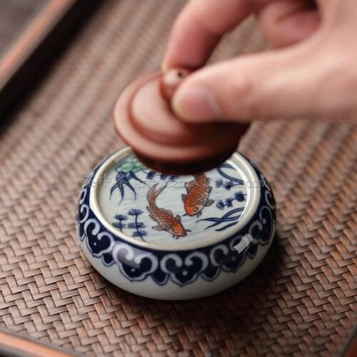 Hand Painted Cover Jingdezhen Blue and White Flower Handmade Pot Set Kung Fu Tea Ceremony Utensils Coaster Purple Sand Holde