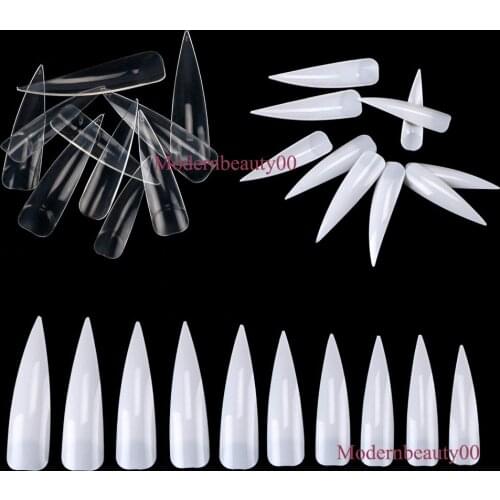50pcs Long Sharp Stiletto False Nail Art Tips Acrylic Salon White / Clear /Natural Choose