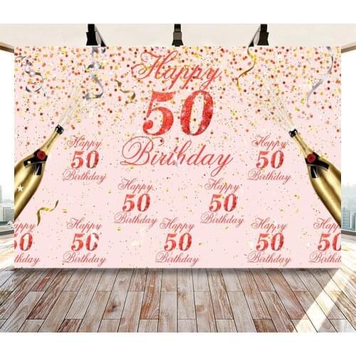 Cheers Birthday Backdrop Happy 50th 40 30 25 18 Birthday Party Gold Polka Dot Poster Photo Background Photocall Photo Studio