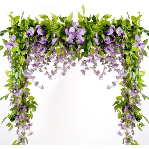 1.8M Wisteria Artificial Flowers Vine Garland Wedding Arch Decoration Fake Plants Foliage Rattan Trailing Faux Flowers Ivy Wall