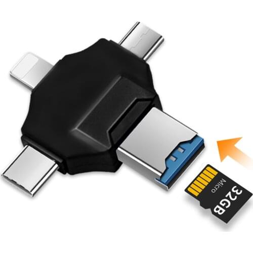 New 4-IN-1 OTG Card Reader Portable Memory Card Reader For Apple Android Type-C Devices Compatible With TF Cards-Black
