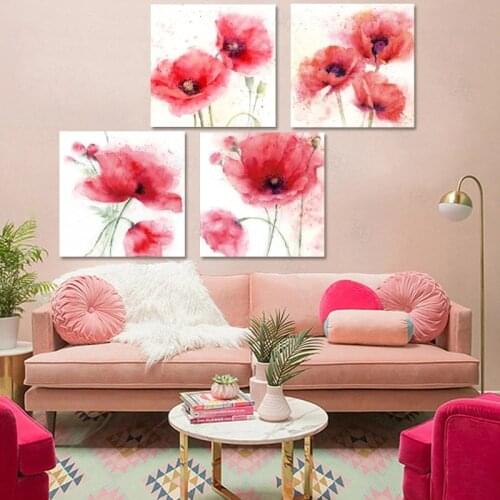 Modern Abstract Watercolor Flowers Posters and Prints Wall Art Canvas Painting Red Poppy Pictures for Living Room Decor No Frame