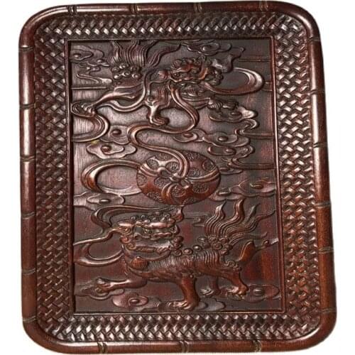 China old Beijing old goods Redwood carved carvings [Everything goes well] Picture the tea tray decorated square plate