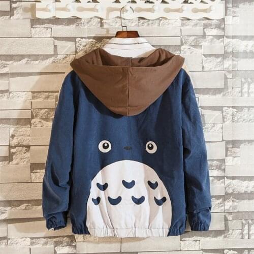 Totoro pattern hooded jacket Spring autumn men women loose Baseball coat Couple Solid color thin zip outerwear Brand Sportswear