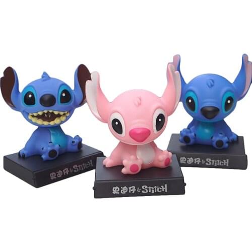 Stitch Model Disney Figure Cartoon Phone holder Decoration Moving Head Doll Cute Interior Car Supplies Boutique Dolls Toy Gift