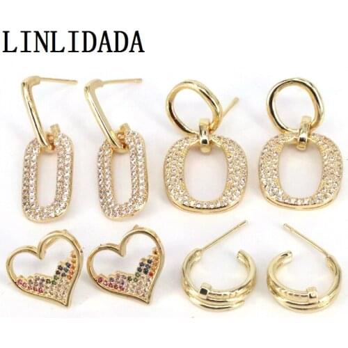 10Pairs Fashion colorful cz earring,plated copper heart Geometry shape cubic zircon jewelry,new women earrings wholesale