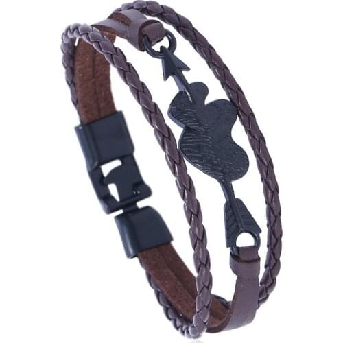 Fashion Vintage Lovers Jewelry Heart Arrow Charm Buckle Bracelet Braided Leather Bangle Wrap Wristband Boyfriend Girlfriend Gift